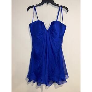La Femme Blue Strapless Sweetheart & V Rhinstone Neck Prom Formal Dress sz 6